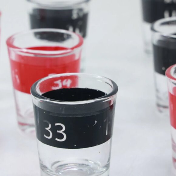 16 Roulette Numbered Red and Black Drinking Shot Glasses - Picture 13 of 15